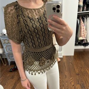 Zara Metallic Copper Crotchet Knitted Blouse NWT size S
